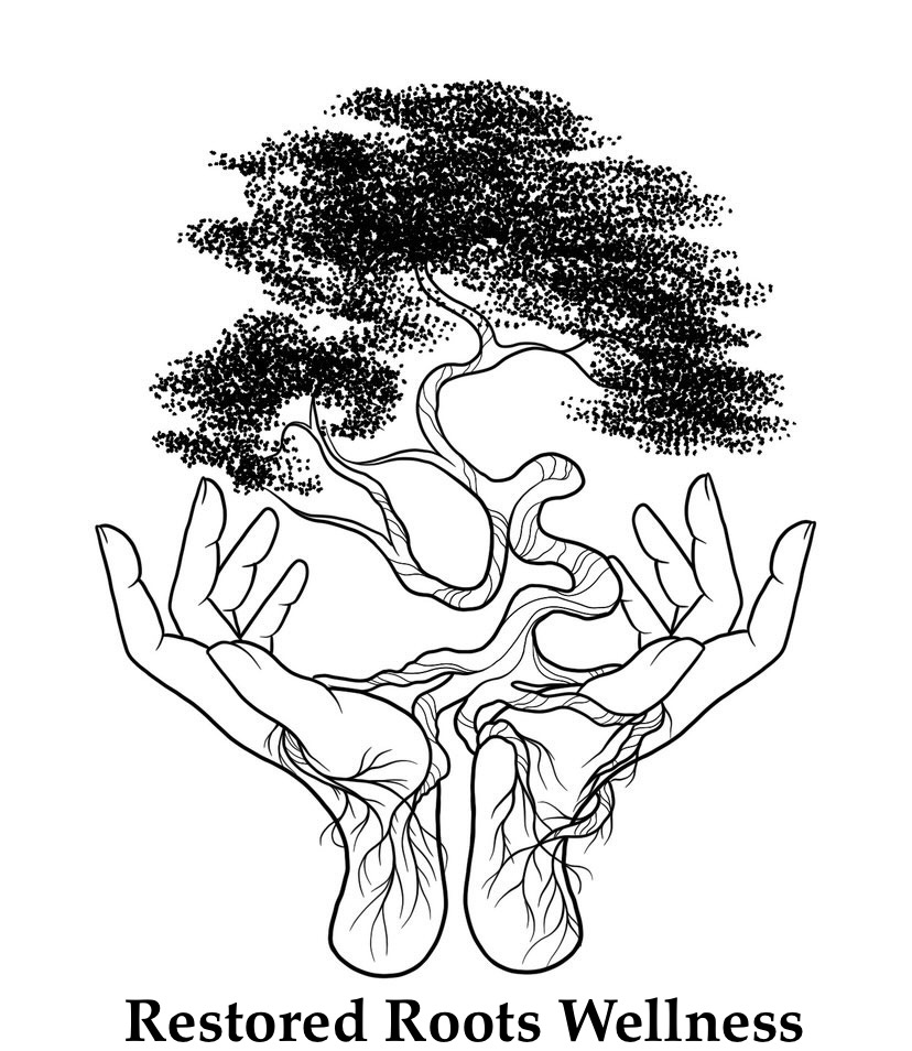 Image of Restored Roots Wellness logo - two hands with roots leading into the top of a tree | Black Owned Maine Portland