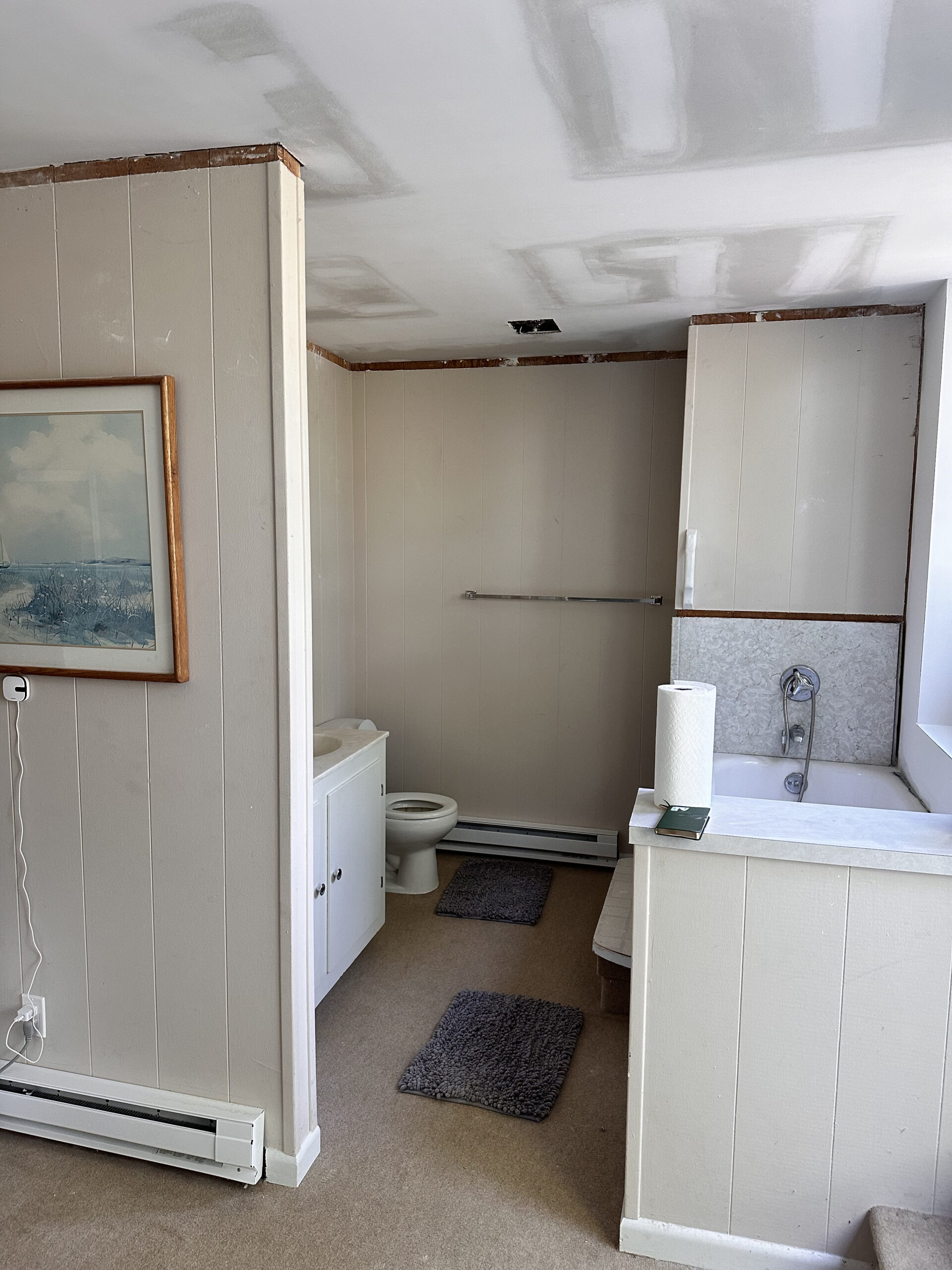 Photo of a bathroom that has been newly renovated and is ready for paint | Black Owned Maine Portland