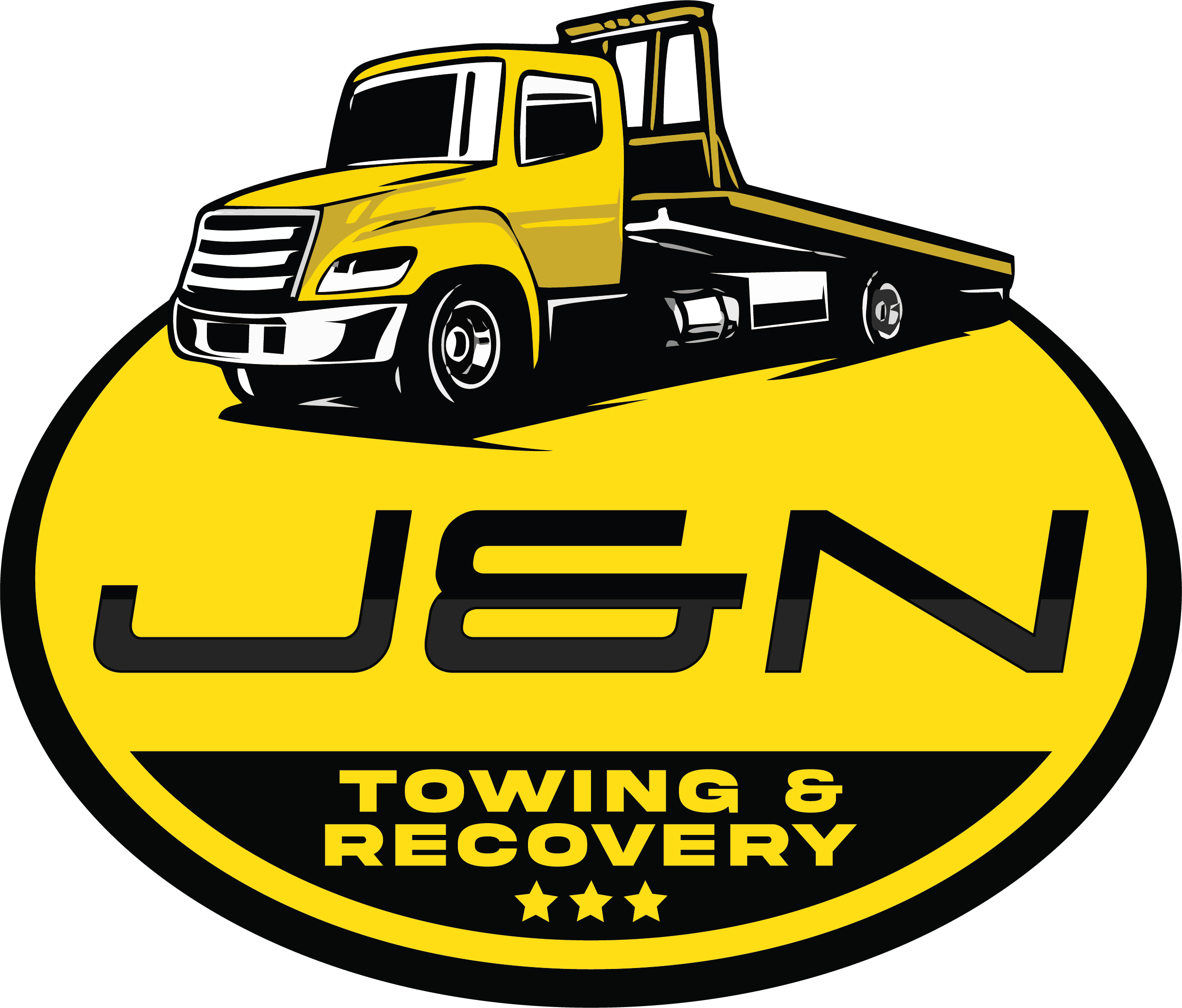 Logo for J & N Towing and Recovery - yellow truck with black and white accents | Black Owned Maine Portland