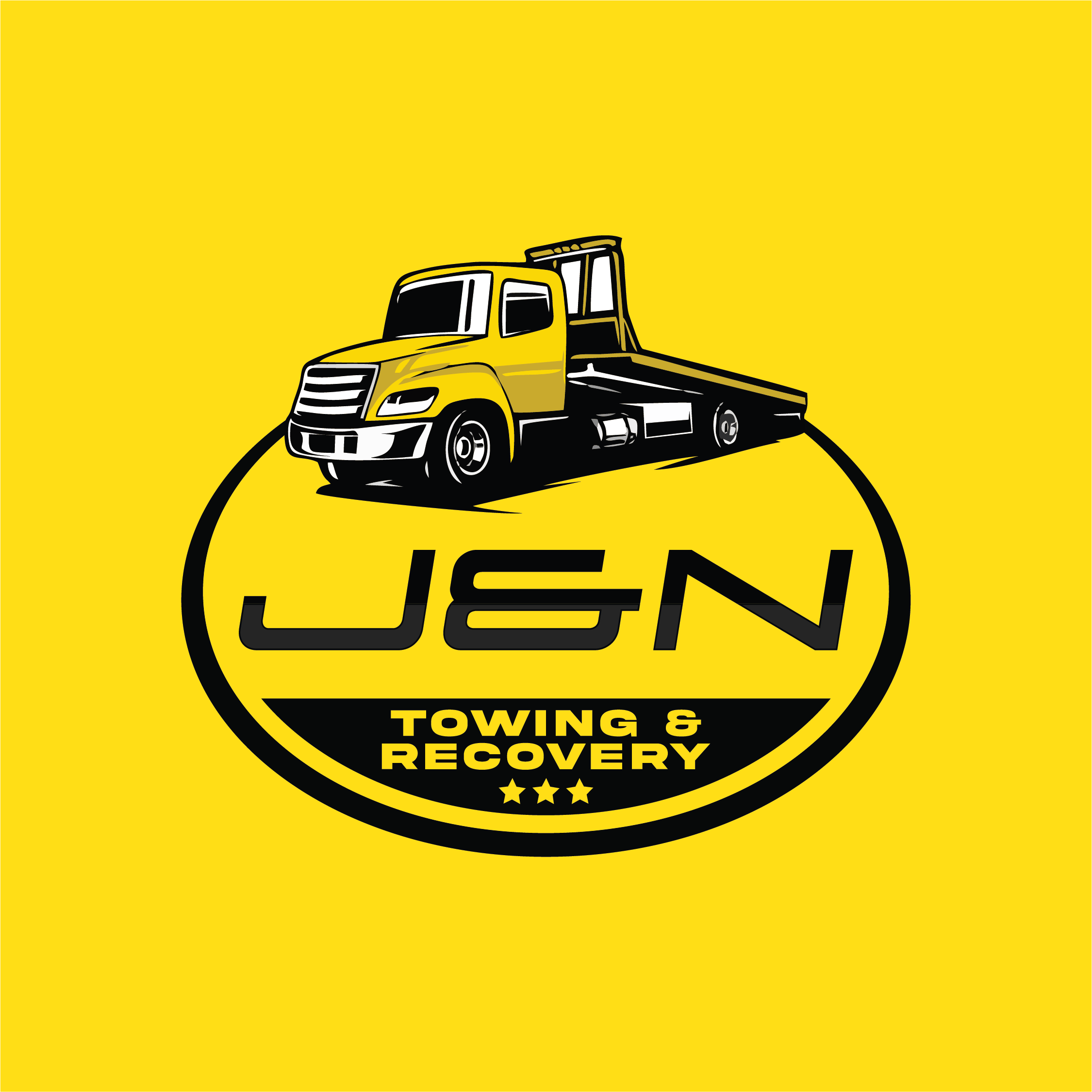 Logo for J & N Towing and Recovery - yellow truck with black and white accents | Black Owned Maine Portland