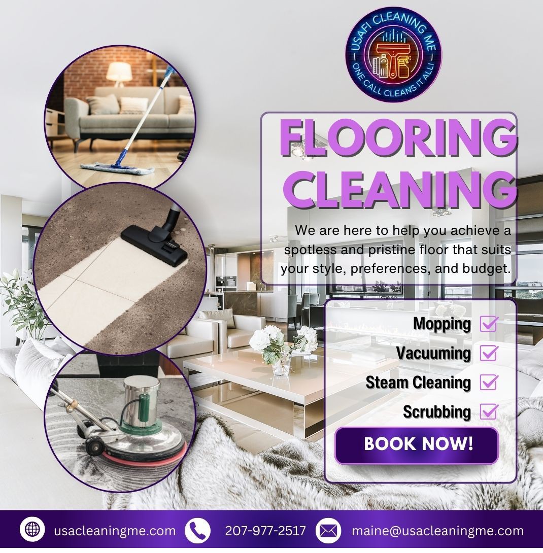 Graphic for USAFI Cleaning Maine - floor cleaning - we are here to help you achieve a spotless and pristine floor that suits your style, preferences, and budget. | Black Owned Maine Portland